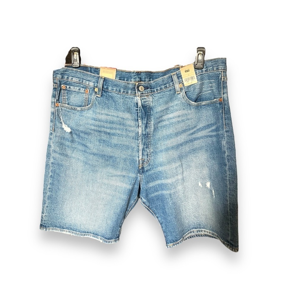 Levi’s 501 Blue Denim Lightwash Mildly Distressed Shorts High Rise Size 42